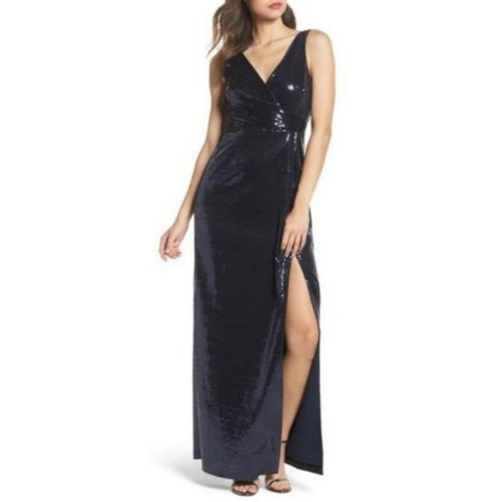 NWT Vince Camuto Navy Sequin Evening Dress, Sz 14